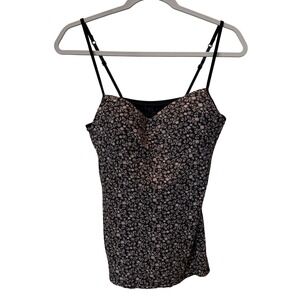 Vintage L.E.I. Floral Cami Top Y2K Adjustable Straps Black XL Juniors Party